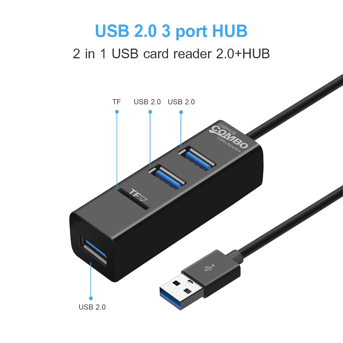 USB-разветвитель 3 порта USB2.0 + карт ридер TF (USB HUB)